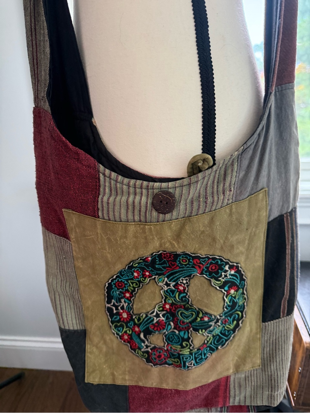 Patchwork Boho Embroidered Crossbody Bag - Olive Multi 💯 Cotton Made in Nepal